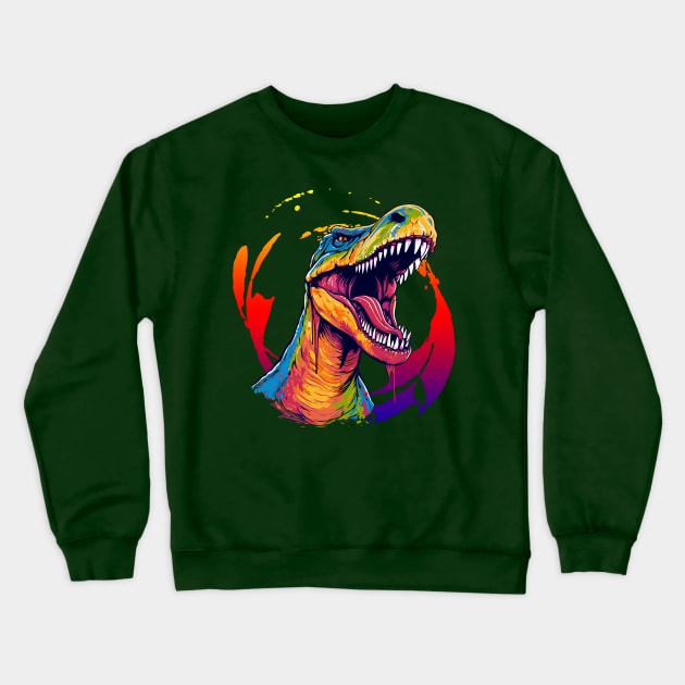 Roaring Baryonx Vibrant Color Splash Design Crewneck Sweatshirt by Terra Fossil Merch